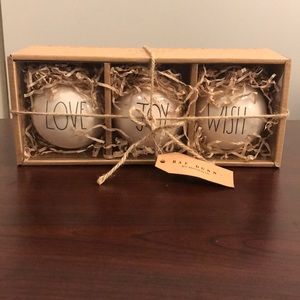 Rae Dunn 3 piece ornament set: Love Joy Wish